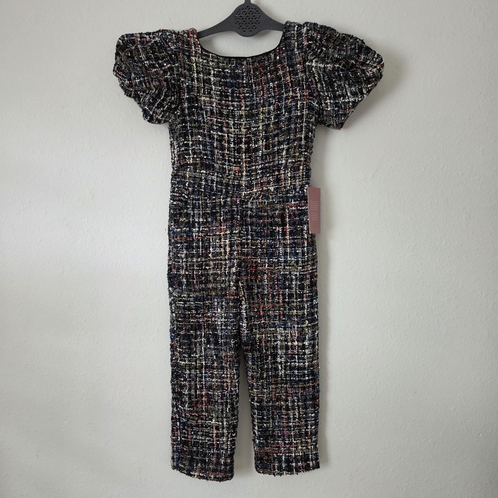 Ivy City Co Roxie Girl's Tweed Puff Sleeve Jumpsuit NWT Size 4/5T